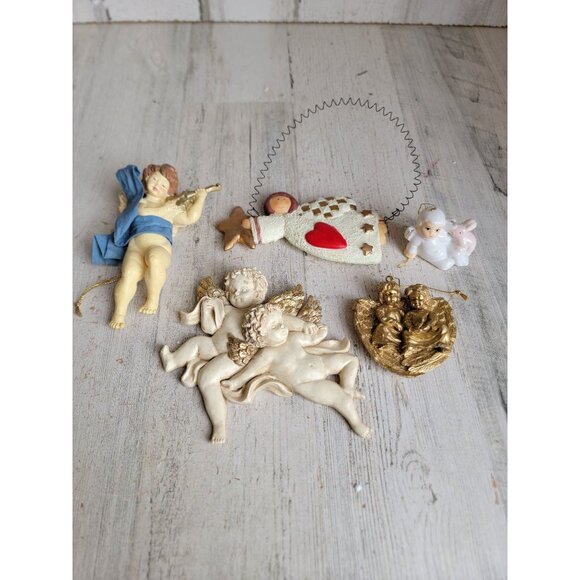 Angelic cherub ornament Xmas religious set Bunny unique - Picture 1 of 9